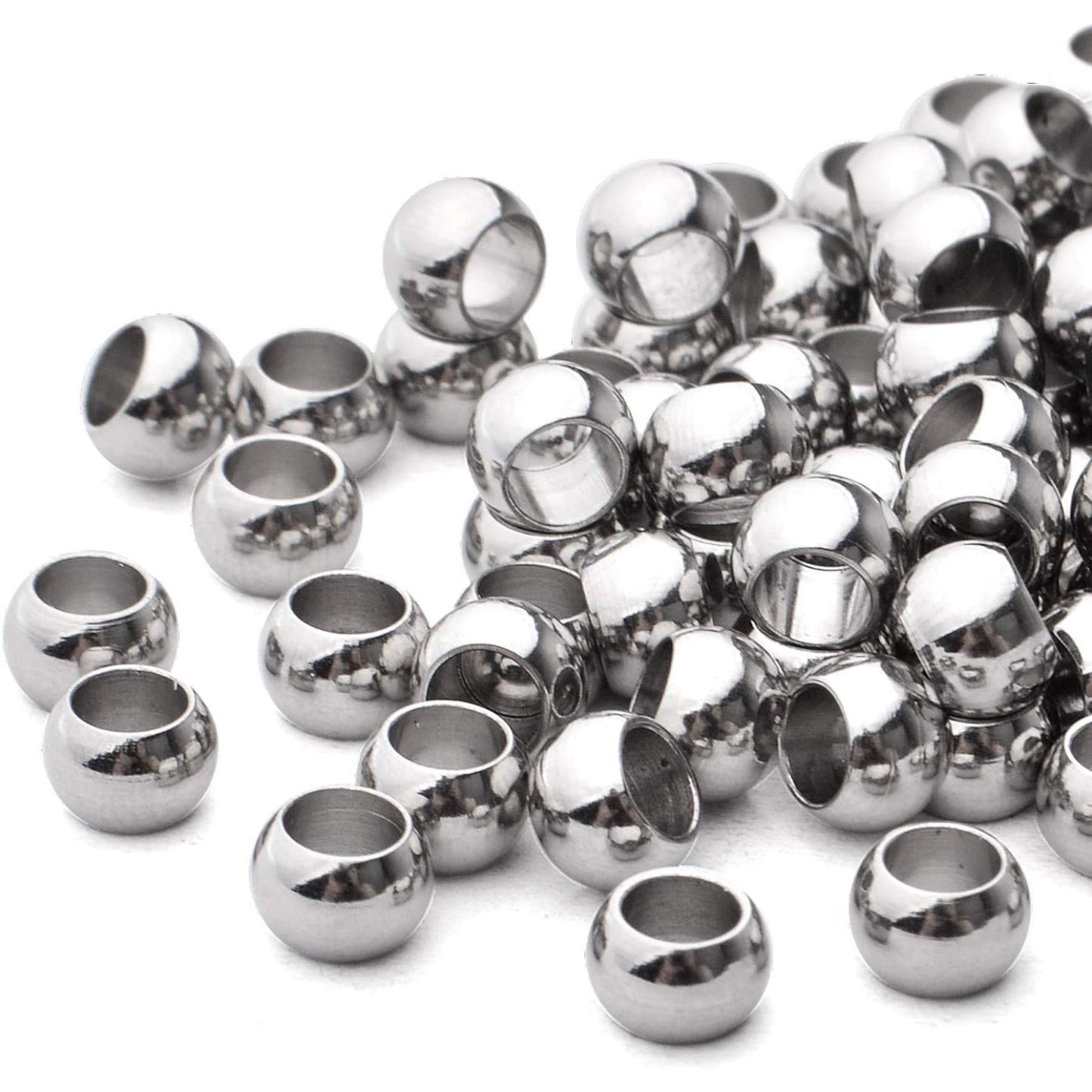100pcs Round Spacer Beads 304 Stainless Steel Seamless Smooth Rondelle Spacers Loose Beads for DIY Bracelet Necklace Jewelry Making Crafting(5×3.3mm, Hole: 3mm)