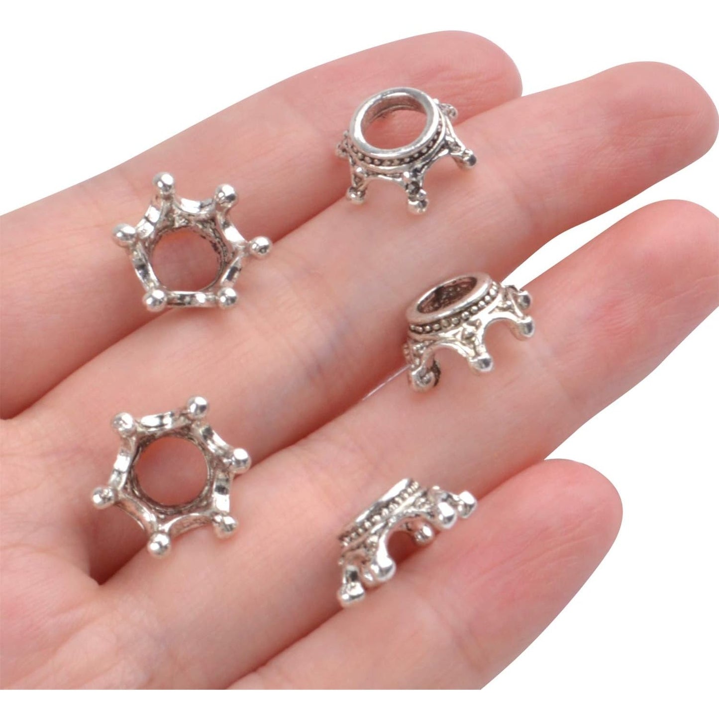 Crown Beads,50pcs Antique Silver Crown Spacer Beads King & Queen Crown Loose Beads with 6mm Hole for Bracelet Necklace Jewelry Making and Crafting