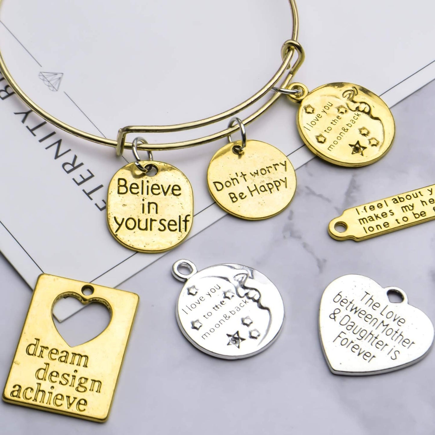24pcs Inspirational Words Charms Engraved Motivational Charms Pendants Mixed Inspirational Message Pendants Jewelry Craft Supplies for DIY Jewelry Making