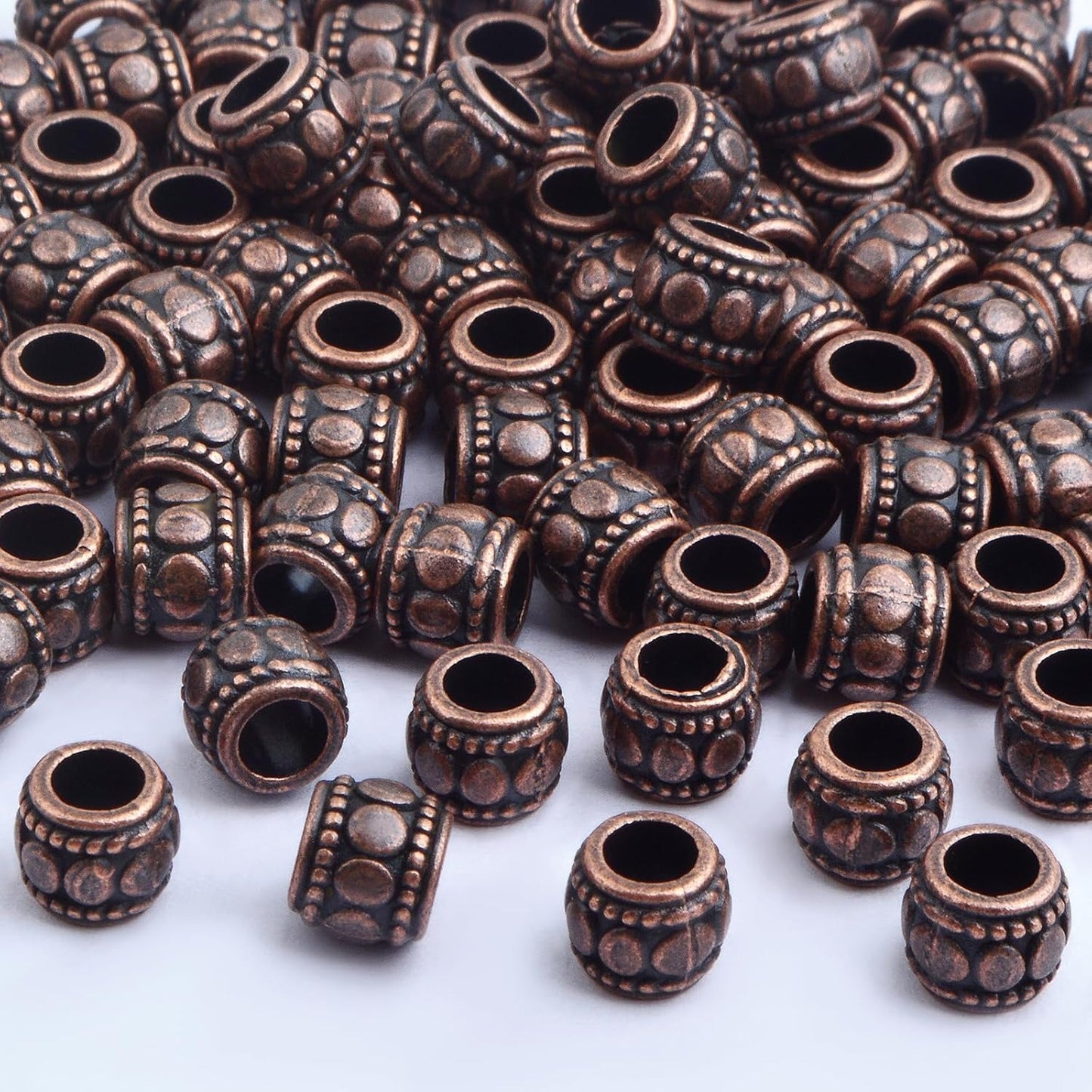100pcs Round Tube Spacer Beads Alloy Large Hole Column Beads Antique Red Copper Loose Charm Beads Accessories for DIY European Bracelet Necklace Jewelry Making, Hole: 4 mm