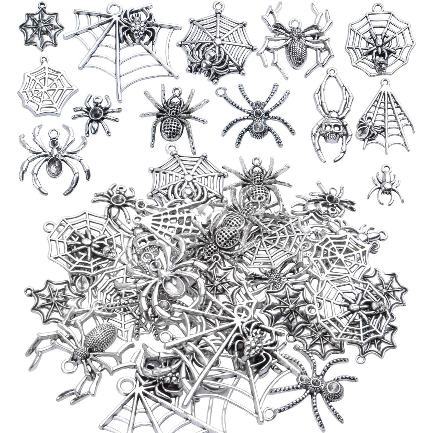 Spider Charms,100g (25-40pcs) Antique Silver Spider Charms Tibetan Alloy Halloween Theme Pendants for DIY Necklace Bracelet Making