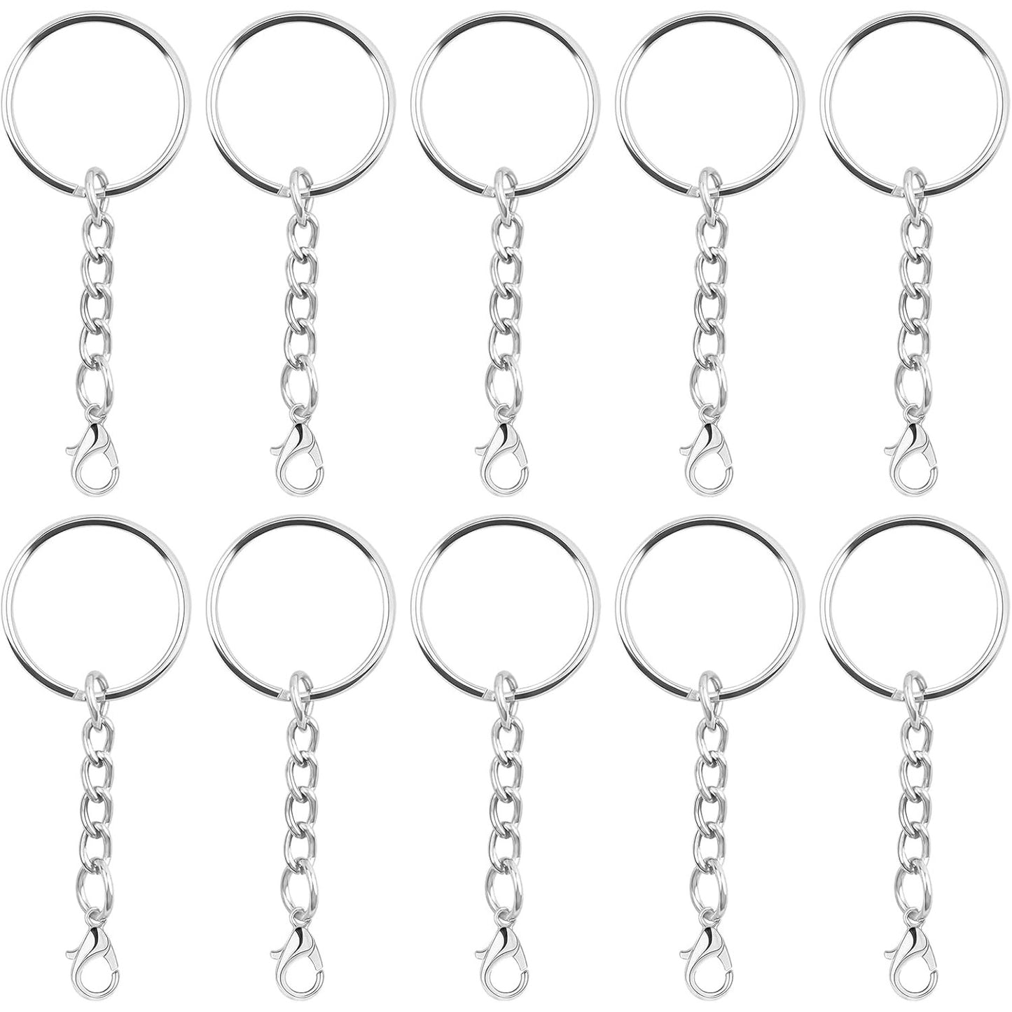 30pcs 25 mm Silver Split Keyrings with Chain Metal Keychain Rings Parts with Jump Rings Lanyard Snap Hook Lobster Claw Clasps for DIY Keychains Art Crafts Jewelry Making