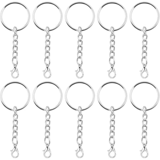 30pcs 25 mm Silver Split Keyrings with Chain Metal Keychain Rings Parts with Jump Rings Lanyard Snap Hook Lobster Claw Clasps for DIY Keychains Art Crafts Jewelry Making