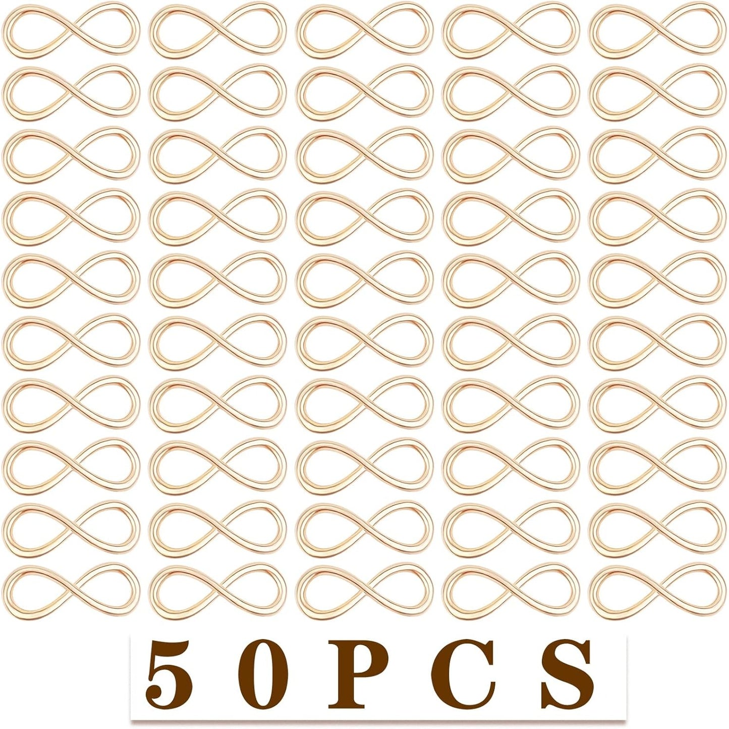 50pcs Infinity Charm Alloy Infinity Symbol Connectors Jewelry Pendants Accessories for DIY Necklace Bracelet Crafts Decoration, Golden