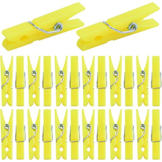 100 Pieces Mini Plastic Clothespins Sturdy Photo Paper Clips Decorative Craft Clips for Hanging Picture Arts Scrapbooking Home Wedding Decor, Yellow