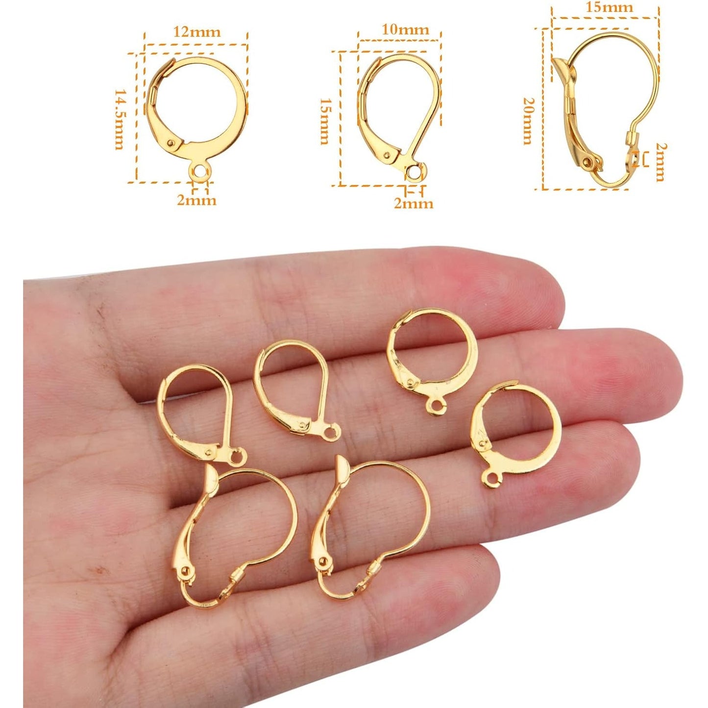30pcs Stainless Steel Leverback Earrings Hooks: Round, Oval, Gourd - Silver