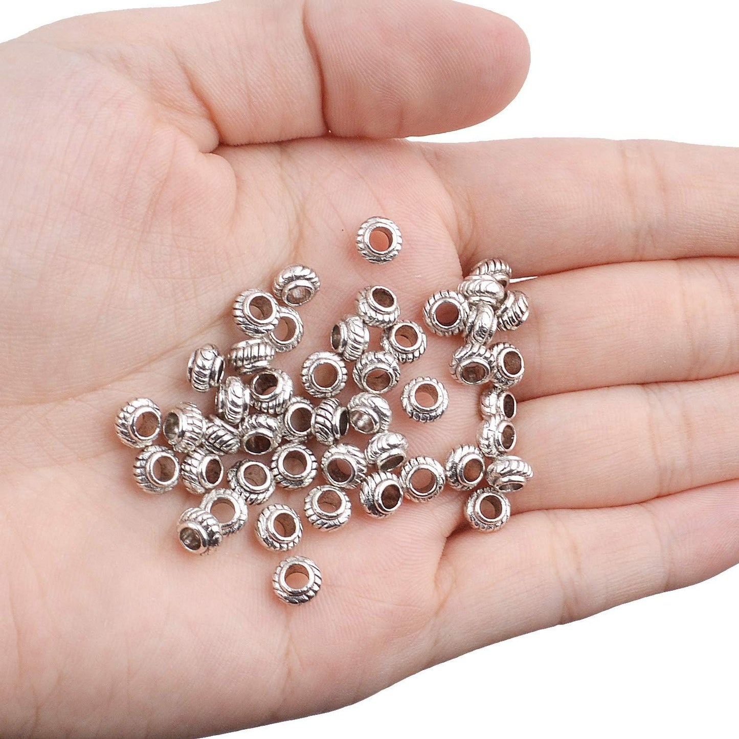 100pcs Silver Spacer Beads Round Tibetan Alloy Spacers Loose Spacer Bead for Necklace Bracelet Crafts,5.8 * 3.6mm