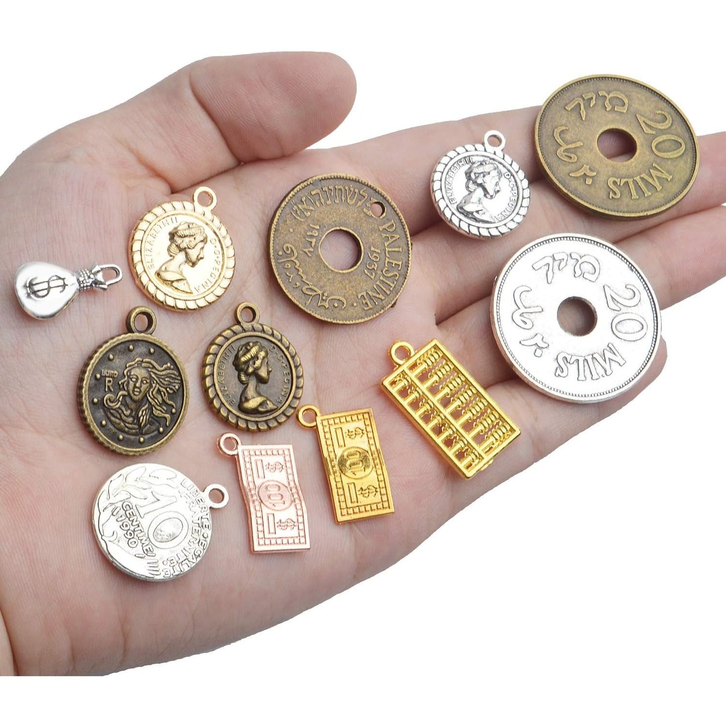 Coins Charms Jewelry, 100g(About30-70pcs) Retro Coins Cash Charms Bulk Craft Supply Mixed Shape Metal Alloy Pendants Fashion Accessories for DIY Jewelry Making