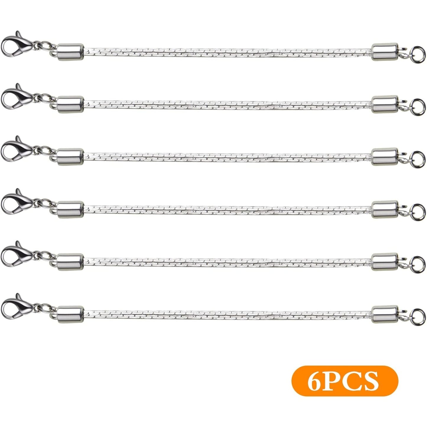 6 Pieces Stainless Steel Extender Chains Hypoallergenic Adjustable Sliding Necklace Extender Chains with Lobster Clasps for DIY Necklace Bracelet Jewelry Making Supplies