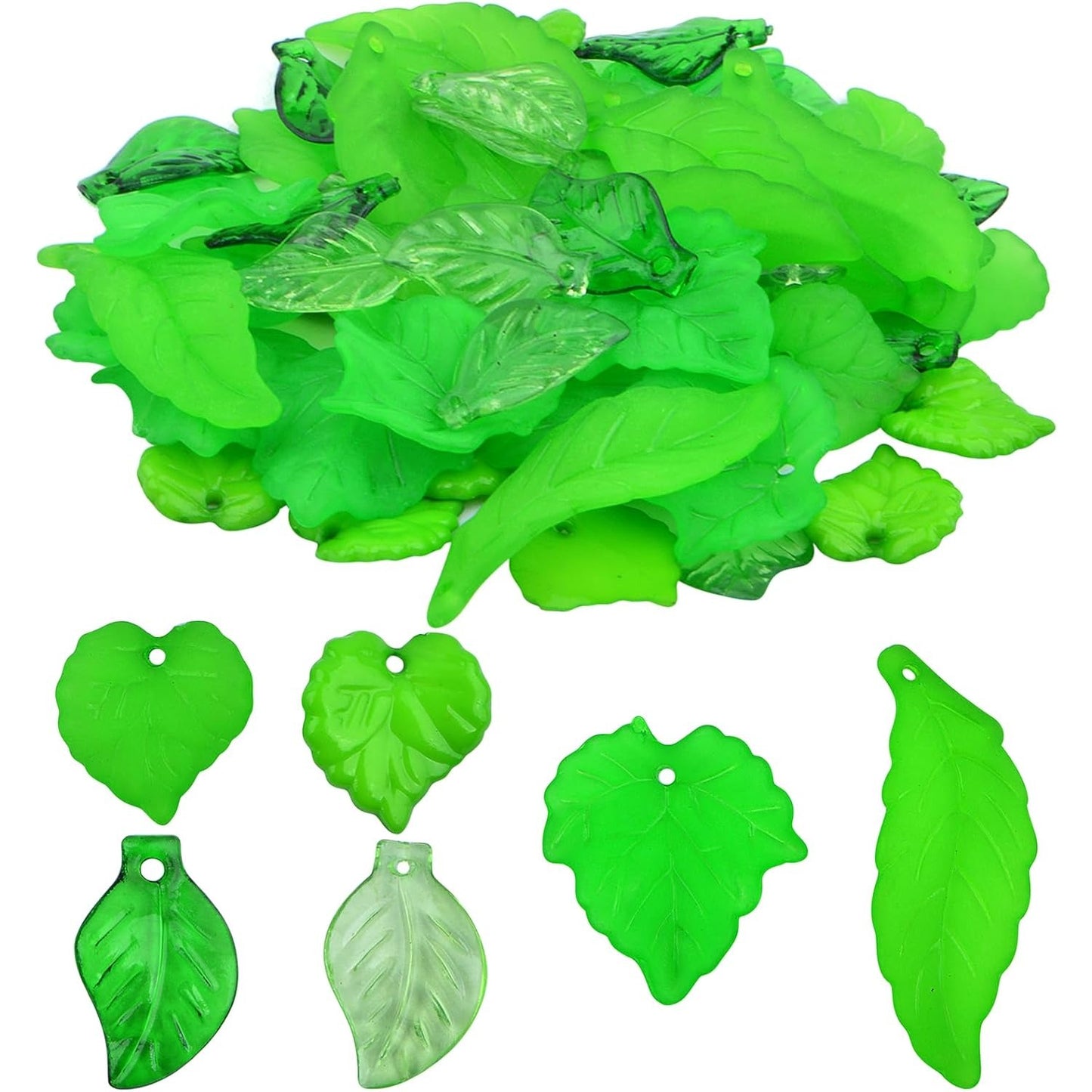 60pcs Transparent Green Leaf Shape Charms Silicone Resin Maple Leaves Pendant Charms with Hole for DIY Necklace Earrings Crafts Jewelry Making Supplies, 6 Styles