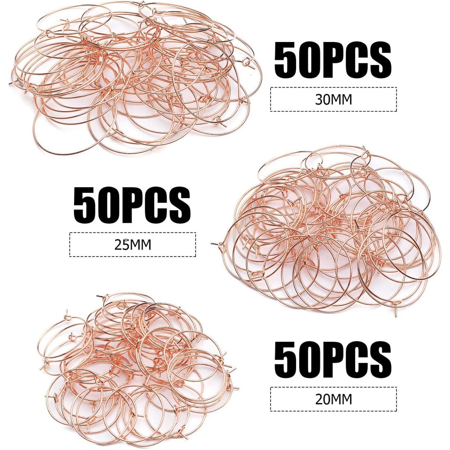 150 Pieces Wine Glass Charm Rings Open Jump Ring Earring Beading Hoops for Jewelry Making Wedding Birthday Party Festival Favor, 30mm, 25mm, 20mm, Rose Golden