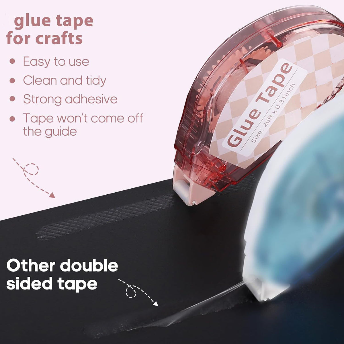HENDEVL Scrapbook Tape, 4 Pack Double Sided Tape Roller for Crafts, Adhesive Glue Runner Scrapbooking Supplies Journaling School Office Teacher Supplies, 0.3IN x 26FT, Clear Light-Colored Shell