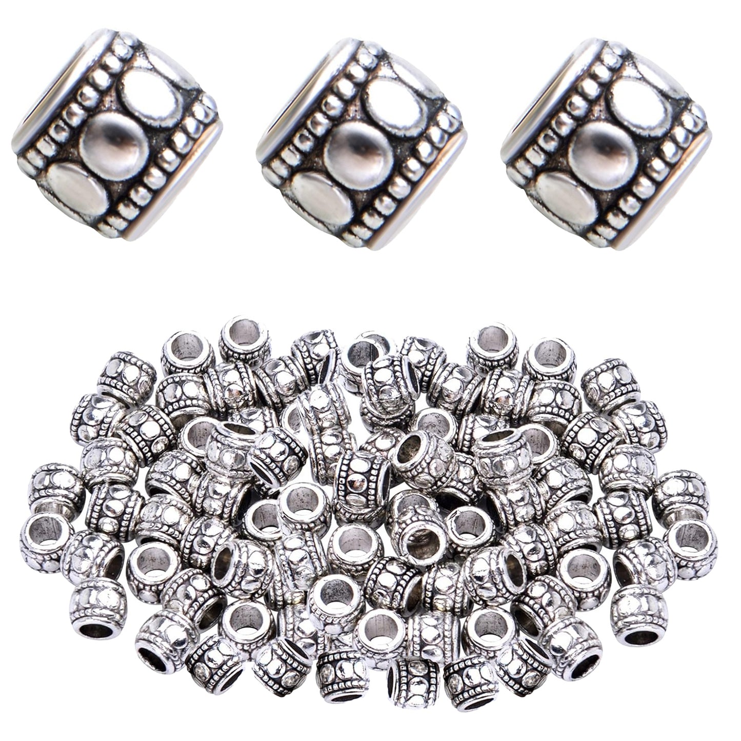 100pcs Tibetan Alloy Column Spacers Beads Vintage Barrel Beads Tube Spacers Loose Charm Beads for DIY European Bracelet Crafts Jewelry Making Findings, 7 mm x 6 mm, Hole: 3.8 mm