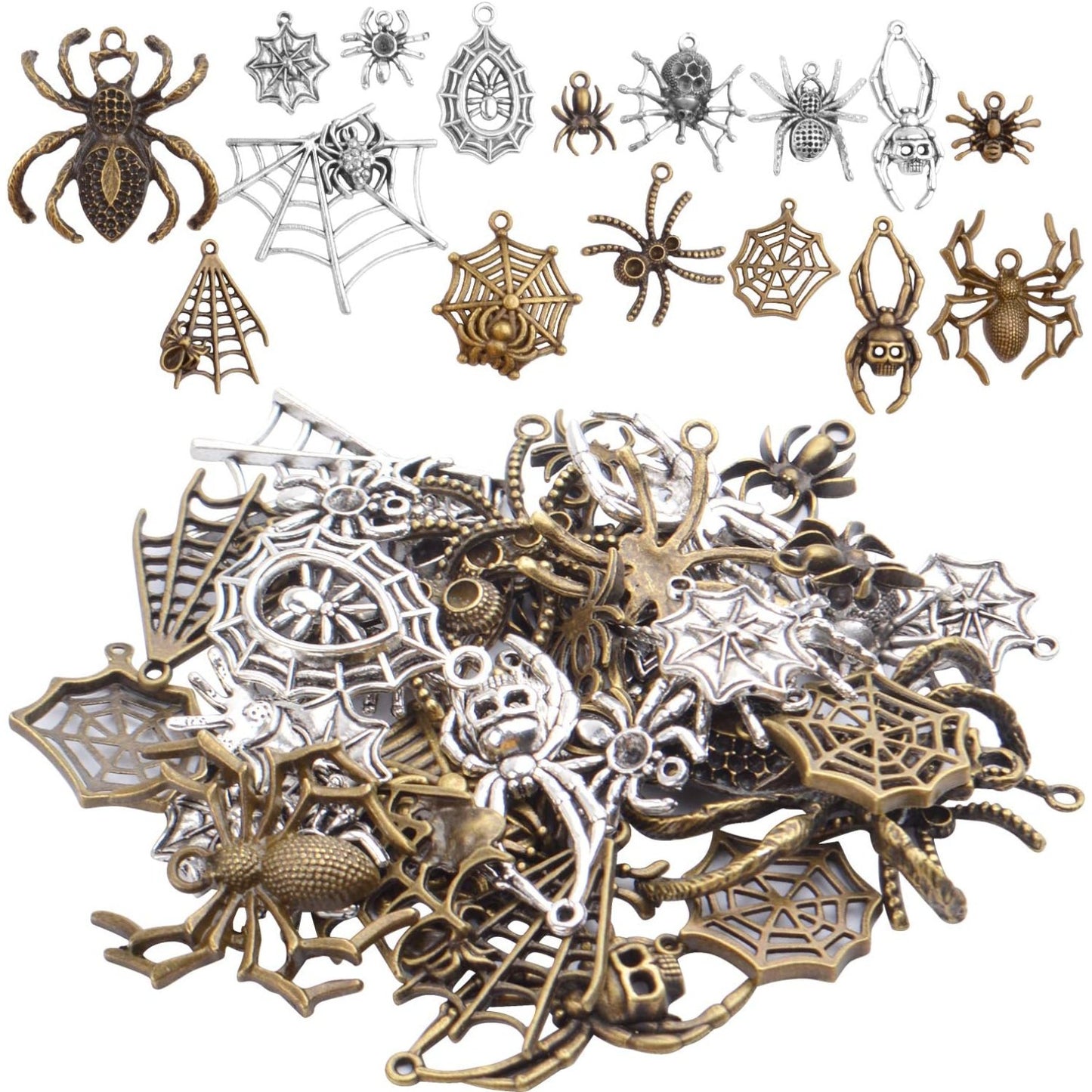 Spider Charms,100g(30-50pcs) Vintage Spider Pendant Charms Mixed Halloween Spider Pendant for Craft DIY Jewelry Making