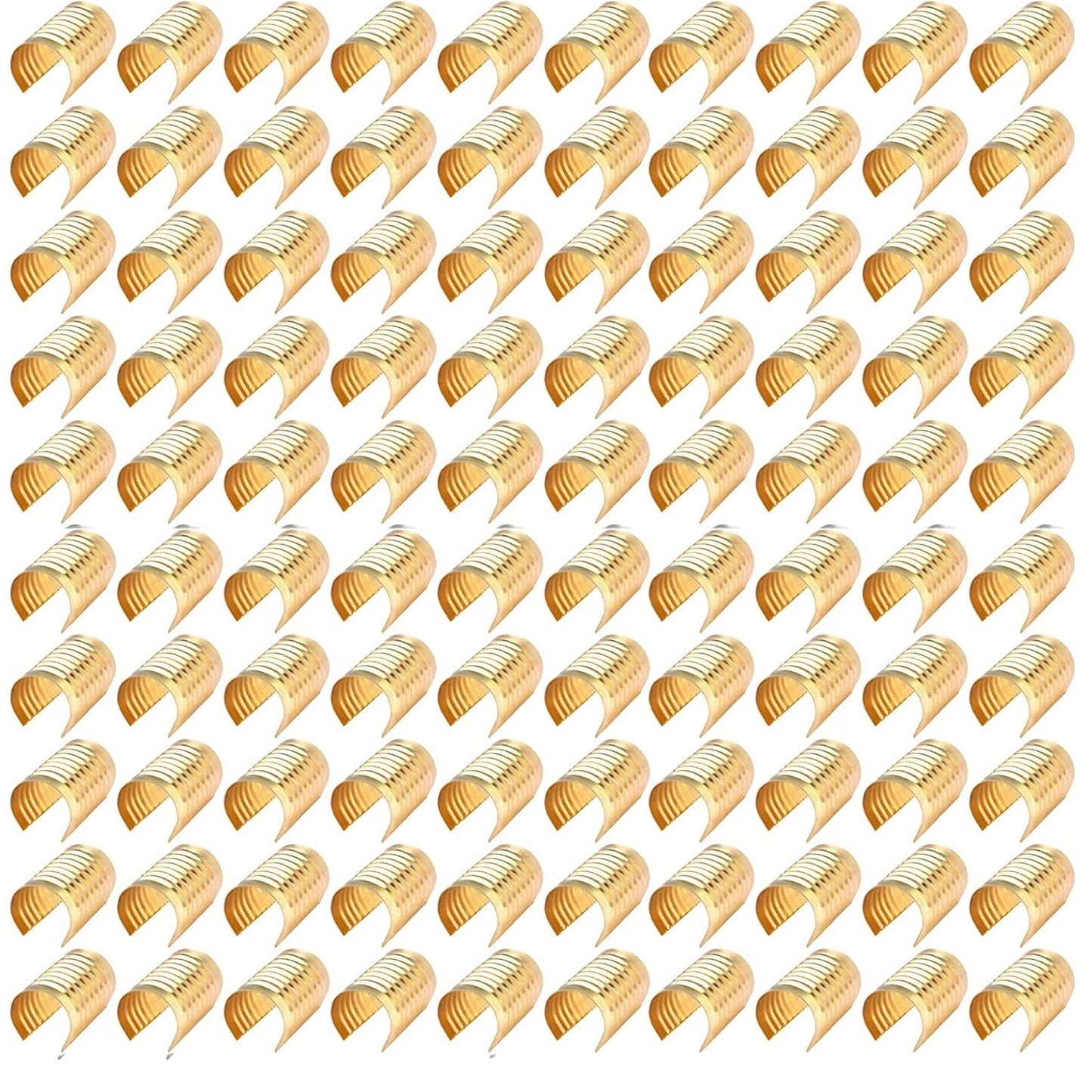 100pcs Leather Rope Clips Foldable Metal Round Fastener Crimping Cord String Leather Cord Clamp for DIY Handmade Necklace Crafts Jewelry Making Findings, Light Golden and Silver, 14.1 mm x 9 mm