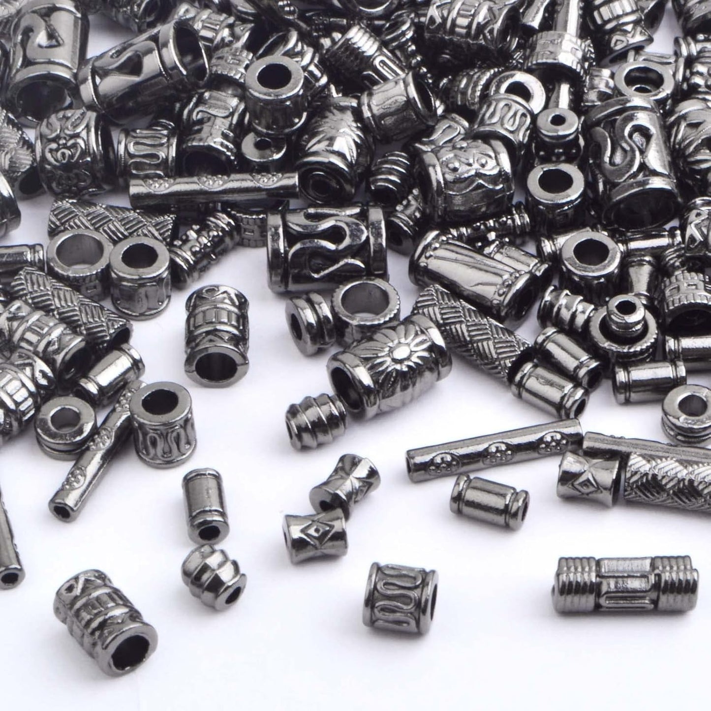 100 Gram Mixed Styles Column Spacer Beads Alloy Barrel Tube Bar Shape Loose Charm Beads Accessories for DIY Bracelet Jewelry Making Craft Decor, Gun Black