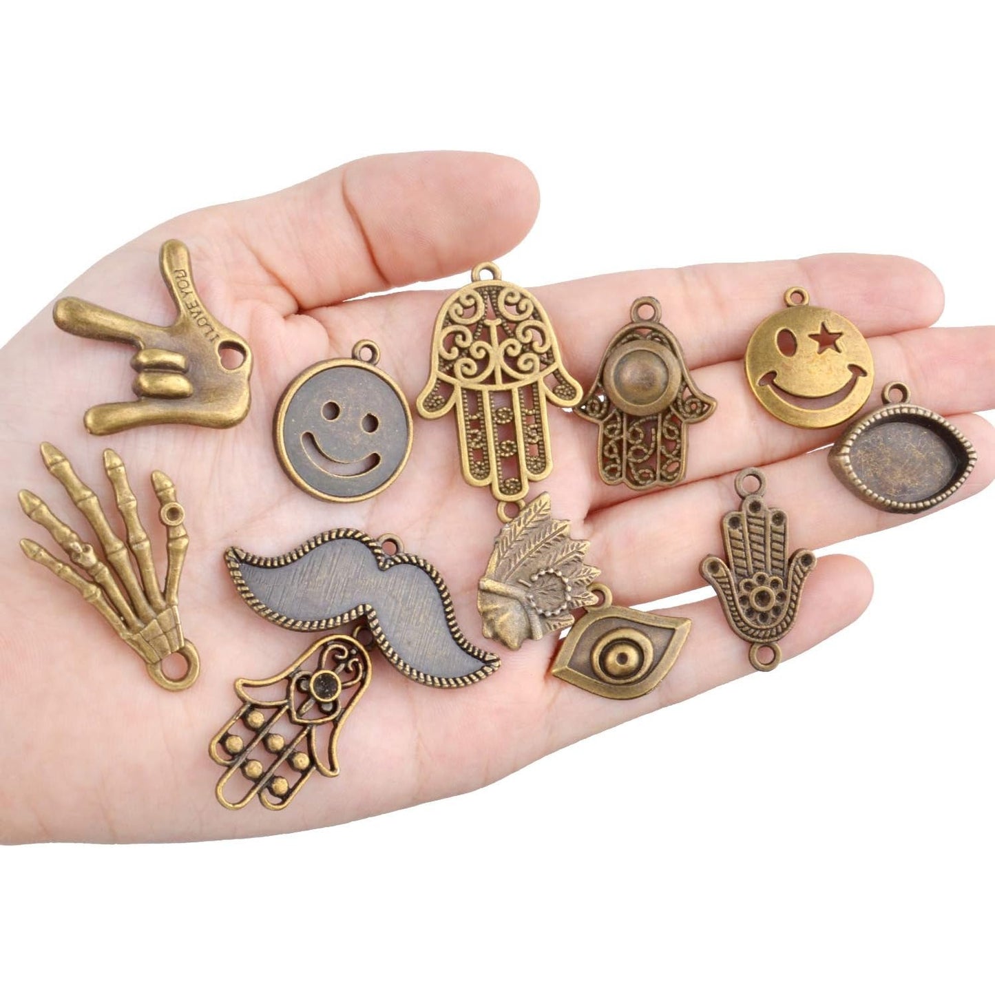 Human Body Parts Charms Collection, 100g(About 50-70 Pieces) Vintage Hand Eye Footprint Moustache Tooth Lip Smile Face Pendants for DIY Jewelry Hand Made Craft, Antique Bronze