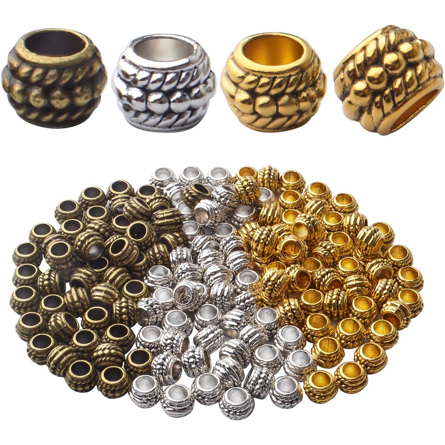 150pcs Spacer Beads Large Hole Tibetan Alloy Rondelle Bead Spacers Column Tube Beads Loose Beads Charm Beads for DIY Jewelry Bracelet Necklace Making Accessory