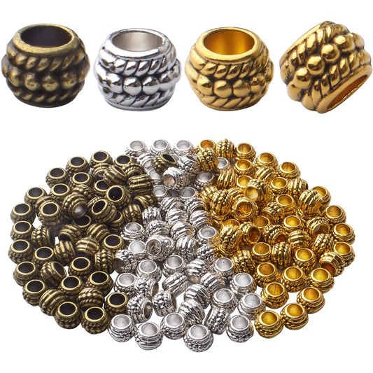 150pcs Spacer Beads Large Hole Tibetan Alloy Rondelle Bead Spacers Column Tube Beads Loose Beads Charm Beads for DIY Jewelry Bracelet Necklace Making Accessory