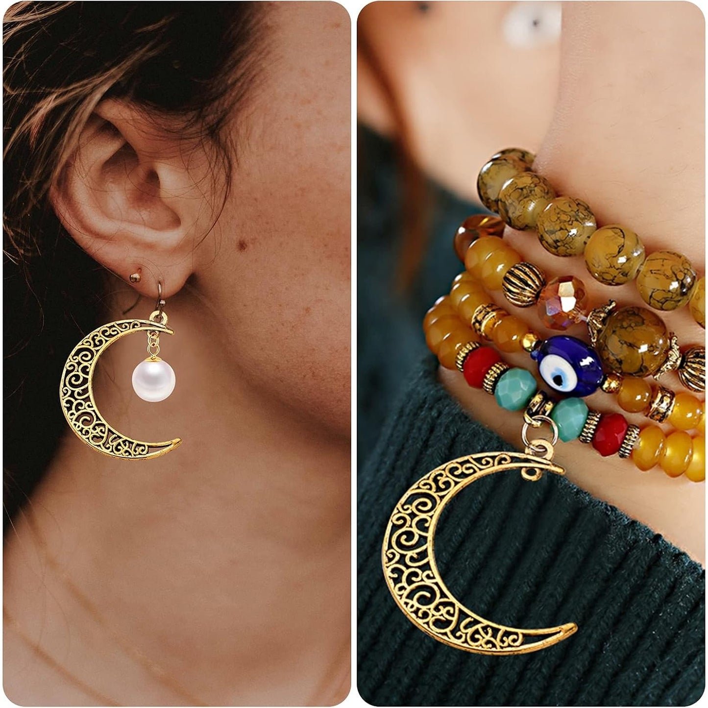 40pcs Hollow Moon Charms Crescent Moon Pendants Celestial Charms Crafts Supplies for DIY Bracelet Necklace Jewelry Making Accessory