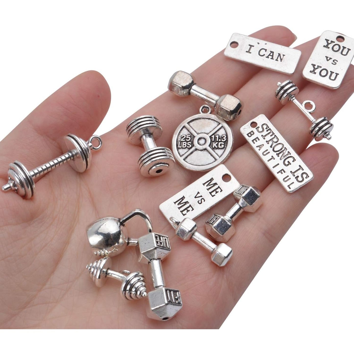 32pcs Sport Charms Barbell Dumbbell Kettle Bell Weightlifting Charms Pendants for Necklace Bracelets Jewellery Making Crafting,14 Styles