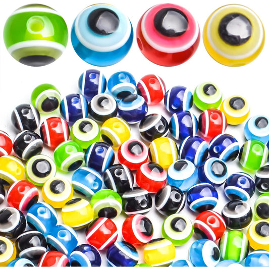 Evil Eye Beads Charms, 100pcs 12 mm Multi-color Lampwork Evil Eye Beads Flat Round Charms Handmade Spacer Beads Pendants Accessories for Bracelets Necklace Jewelry Making