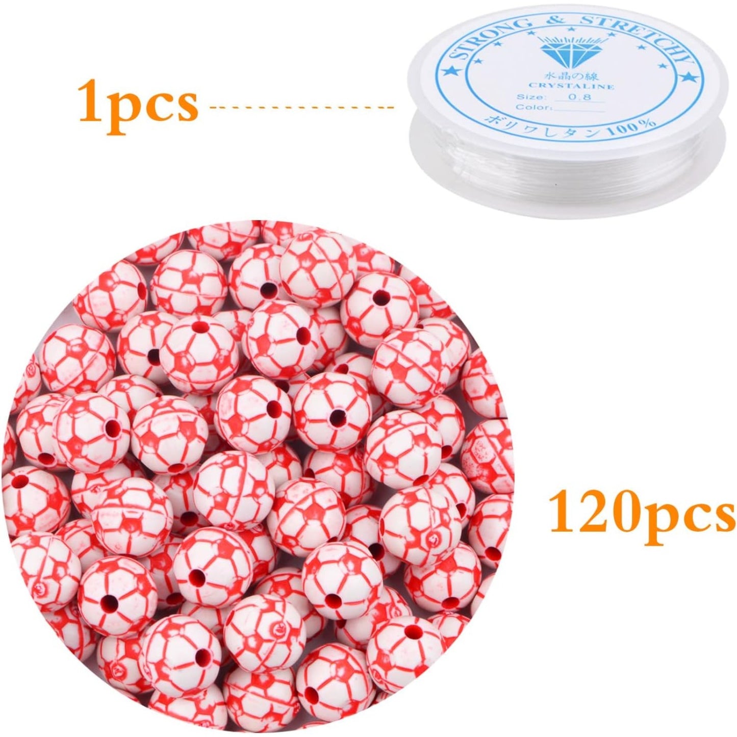 120pcs American Football Beads Acrylic Football Sport Spacer Beads with A Roll of Elastic Crystal Rope Craf Supplies for DIY Necklace Bracelet Keychain Jewelry Making