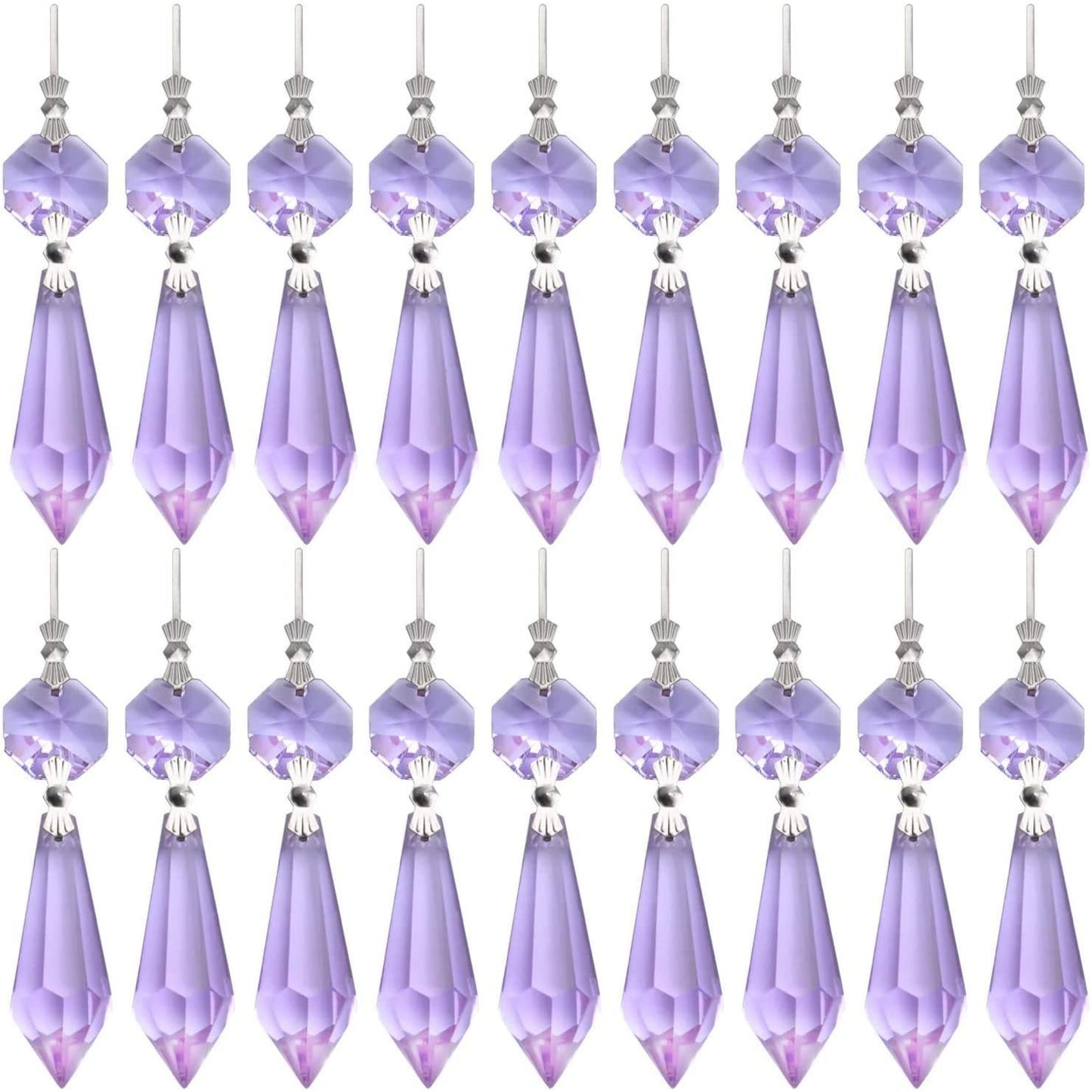 20 Pieces Chandelier Icicle Crystal U-Drop Prisms Lamp Parts Glass Pendants Beads for Wedding, Party or Holiday Decoration, 37mm, Purple