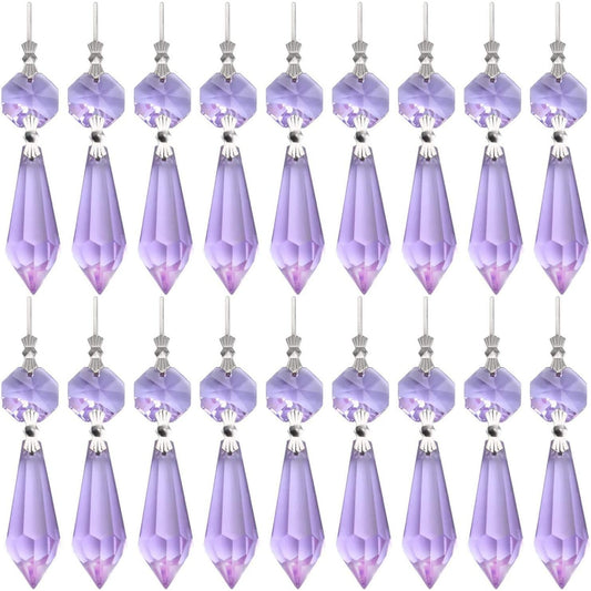 20 Pieces Chandelier Icicle Crystal U-Drop Prisms Lamp Parts Glass Pendants Beads for Wedding, Party or Holiday Decoration, 37mm, Purple
