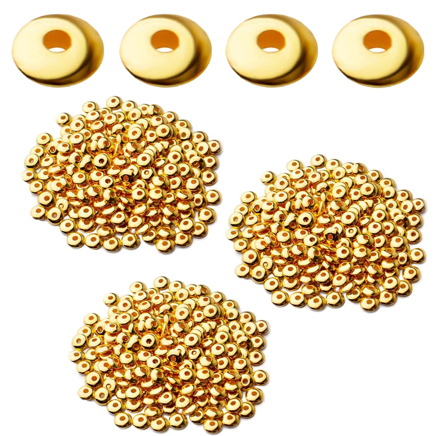 600pcs Spacer Beads Flat Round Bead Spacers Rondelle Beads Disc Spacer Loose Beads for DIY Jewelry Bracelet Making,3 Colors