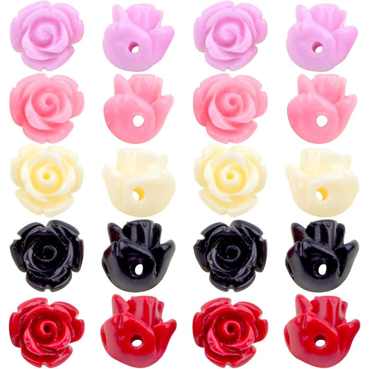 50pcs 8 mm Rose Flower Beads Lovely Coral Roseflower Beads Flower Shape Loose Beads for DIY Earrings Jewelry Making Craft Decor, 5 Colors