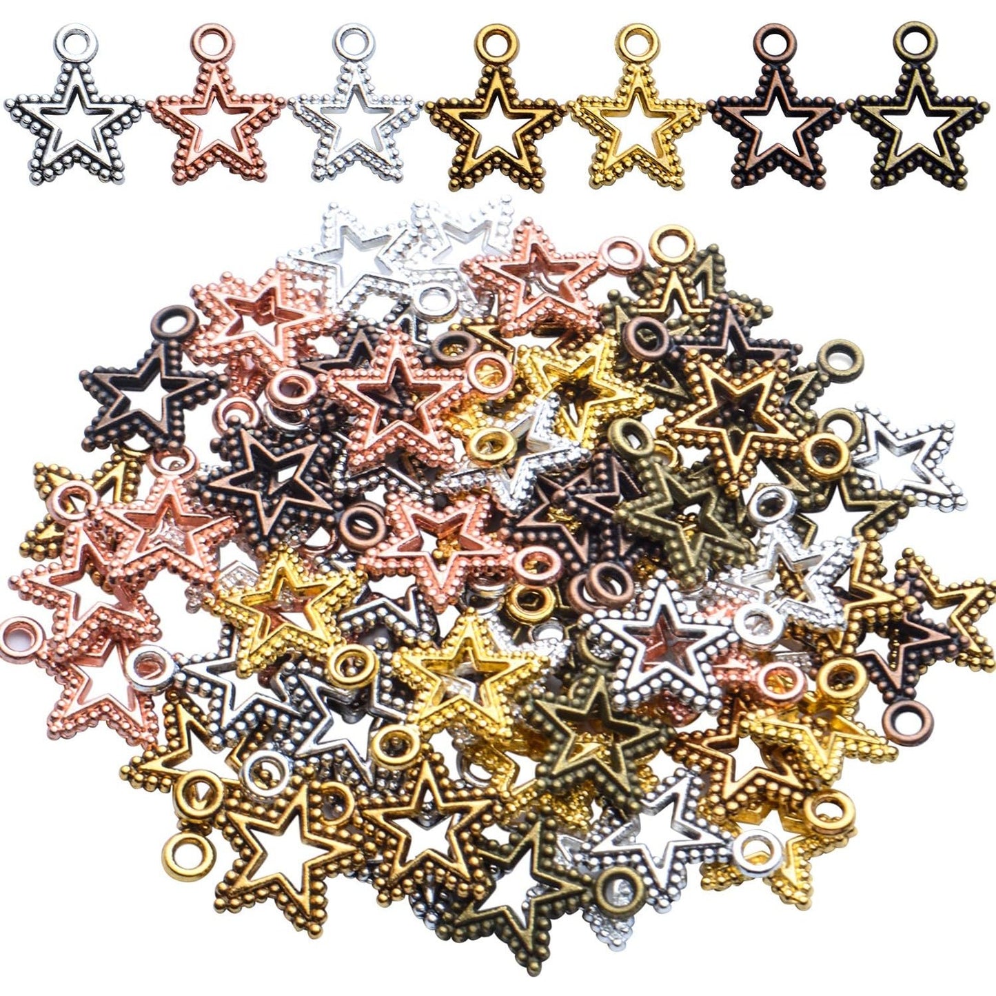 Star Pendant Charms,70pcs 17x15mm Hollow Star Charms Tibetan Alloy Star Pendants Little Star Dangle Charms Jewelry Making Accessories for Earrings Necklace Bracelet Crafts,7 Colors
