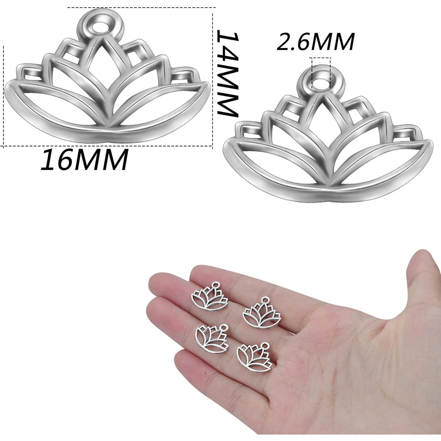 100pcs Lotus Charm Pendants Alloy Yoga Lotus Flower Charms Beads Charms Pendants Craft Supplies for DIY Necklace Bracelet Jewelry Making Crafting Accessory