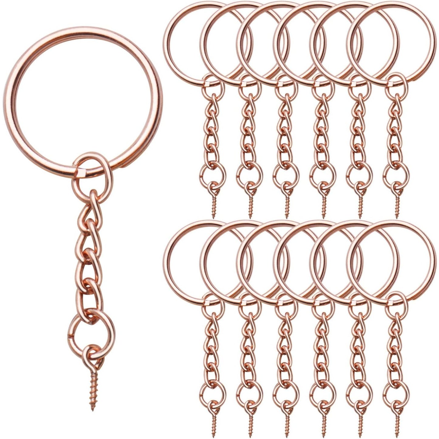 50pcs 25mm Split Key Ring with Extend Chain and 12mm Screw Eye Pin for Craft Charm Making,Rose Gold