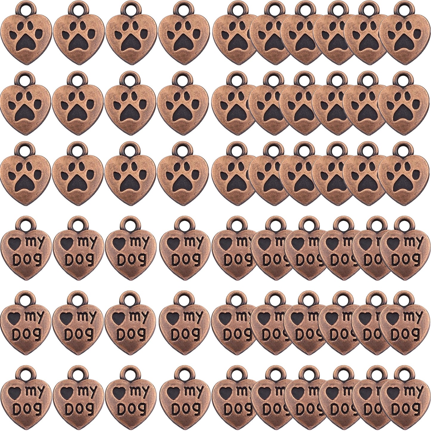 60pcs Love My Dog Lettering Word Charms Tibetan Alloy Heart Dog Paw Print Pendants Double-Sided Animal Pet Puppy Footprint Charms for DIY Necklace Bracelet Jewelry Making, 3 Colors
