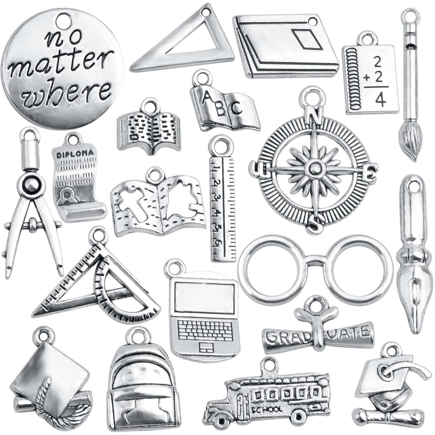 63pcs Antique Silver School Teacher Graduation Charms for DIY Jewelry Making