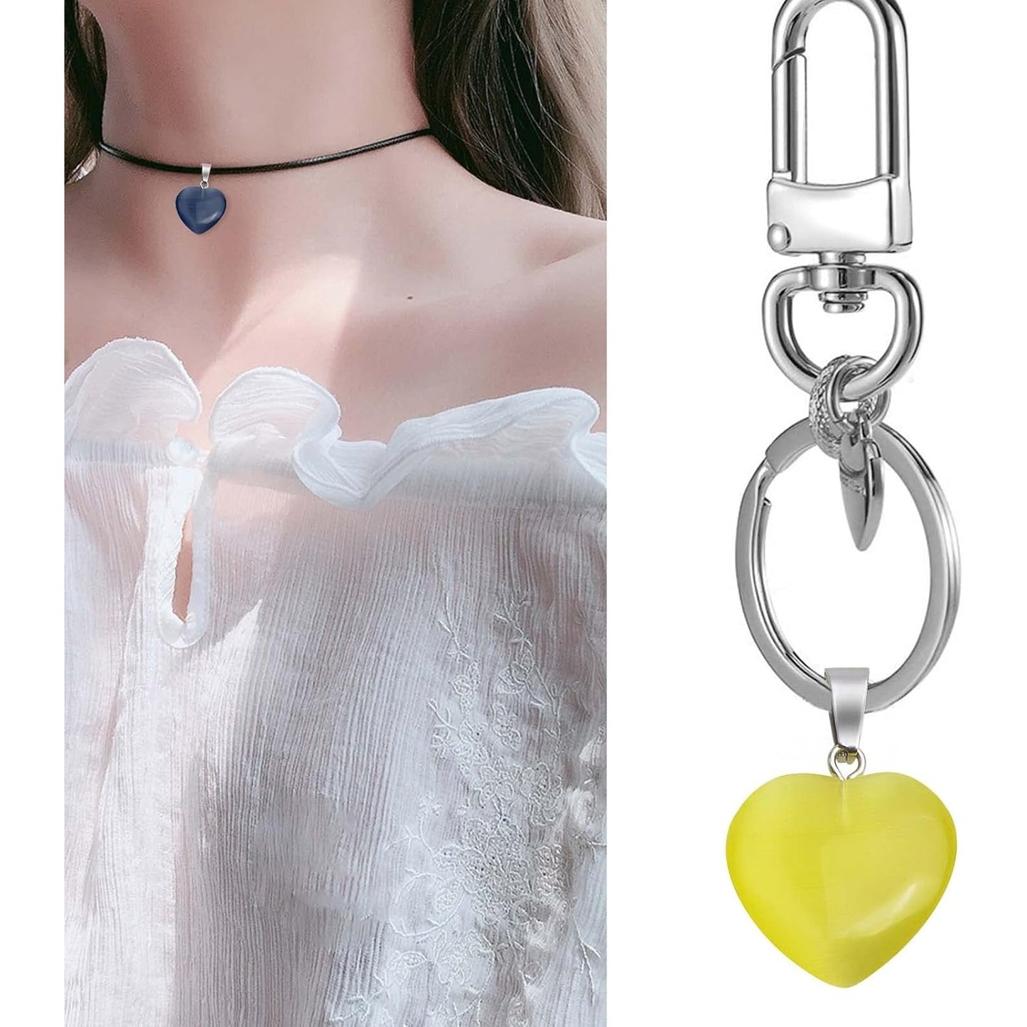 10pcs 5 Colors Heart Shaped Natural Stone Charms Healing Chakra Beads Crystal Quartz Gemstone Dangle Pendants Crafts Supplies for DIY Jewelry Making Valentine's Day Gifts