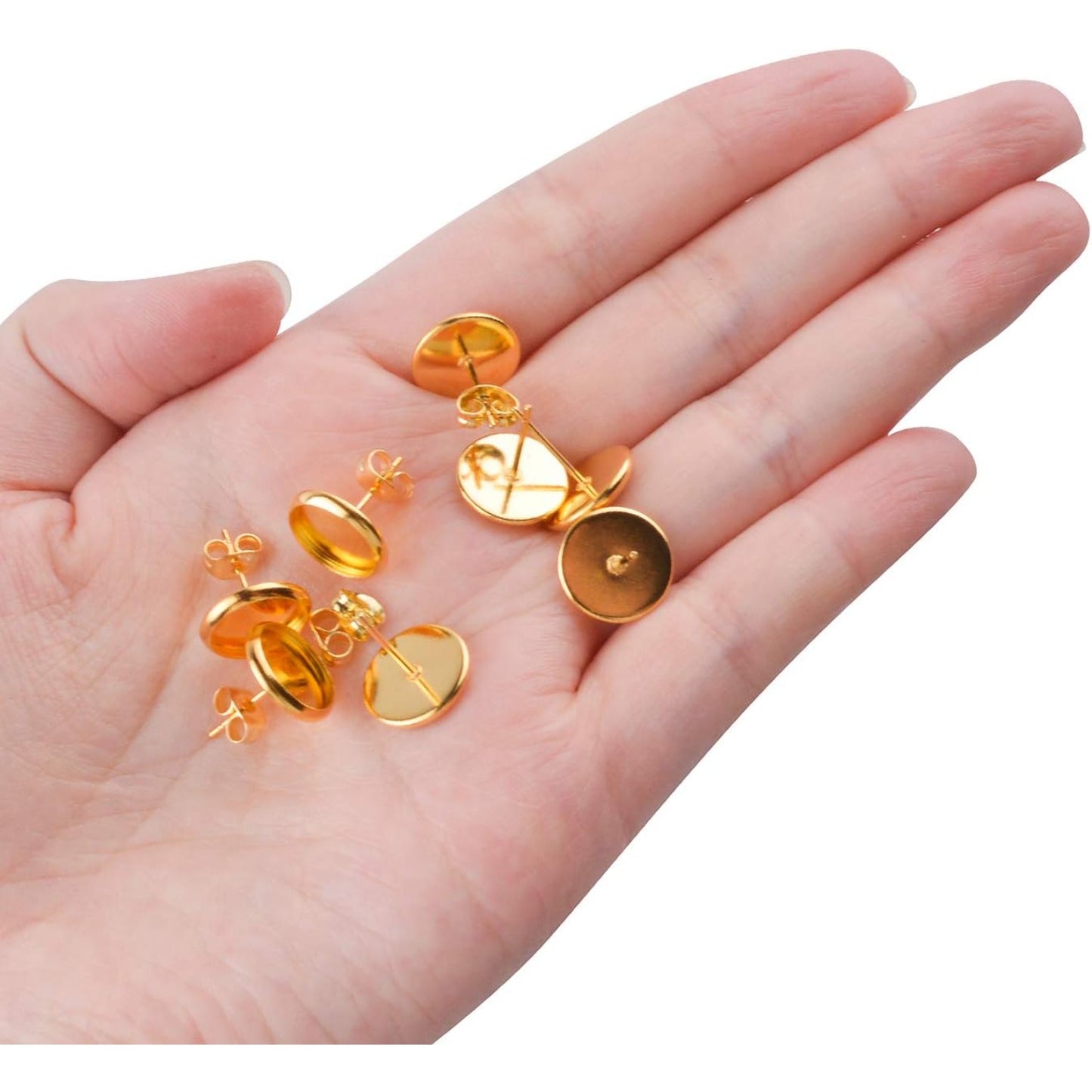 40 Pieces Stainless Steel Stud Earring Cabochon Setting Post Cup for 10mm and 40 Pieces Earring Safety Backs, Gold Color