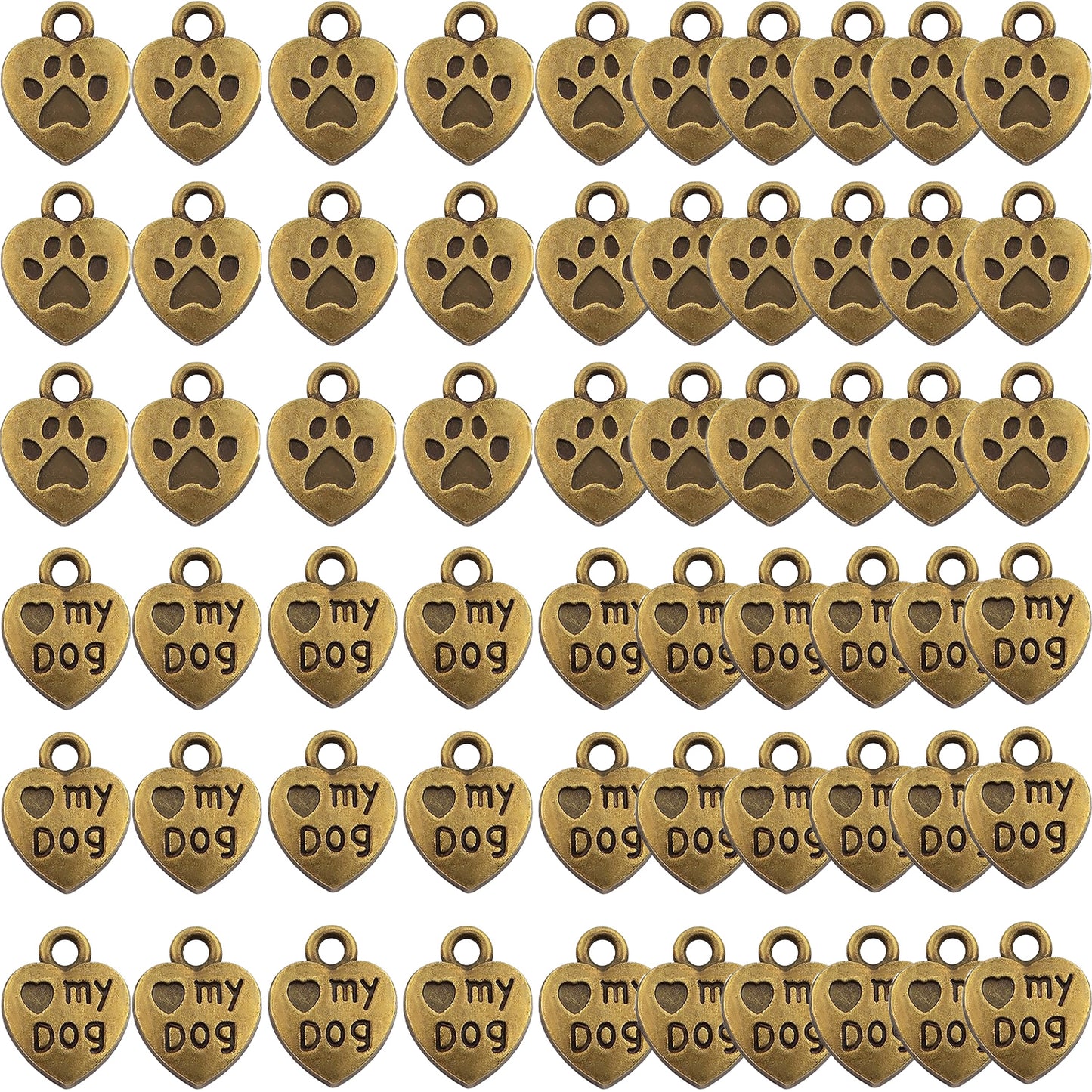 60pcs Love My Dog Lettering Word Charms Tibetan Alloy Heart Dog Paw Print Pendants Double-Sided Animal Pet Puppy Footprint Charms for DIY Necklace Bracelet Jewelry Making, 3 Colors