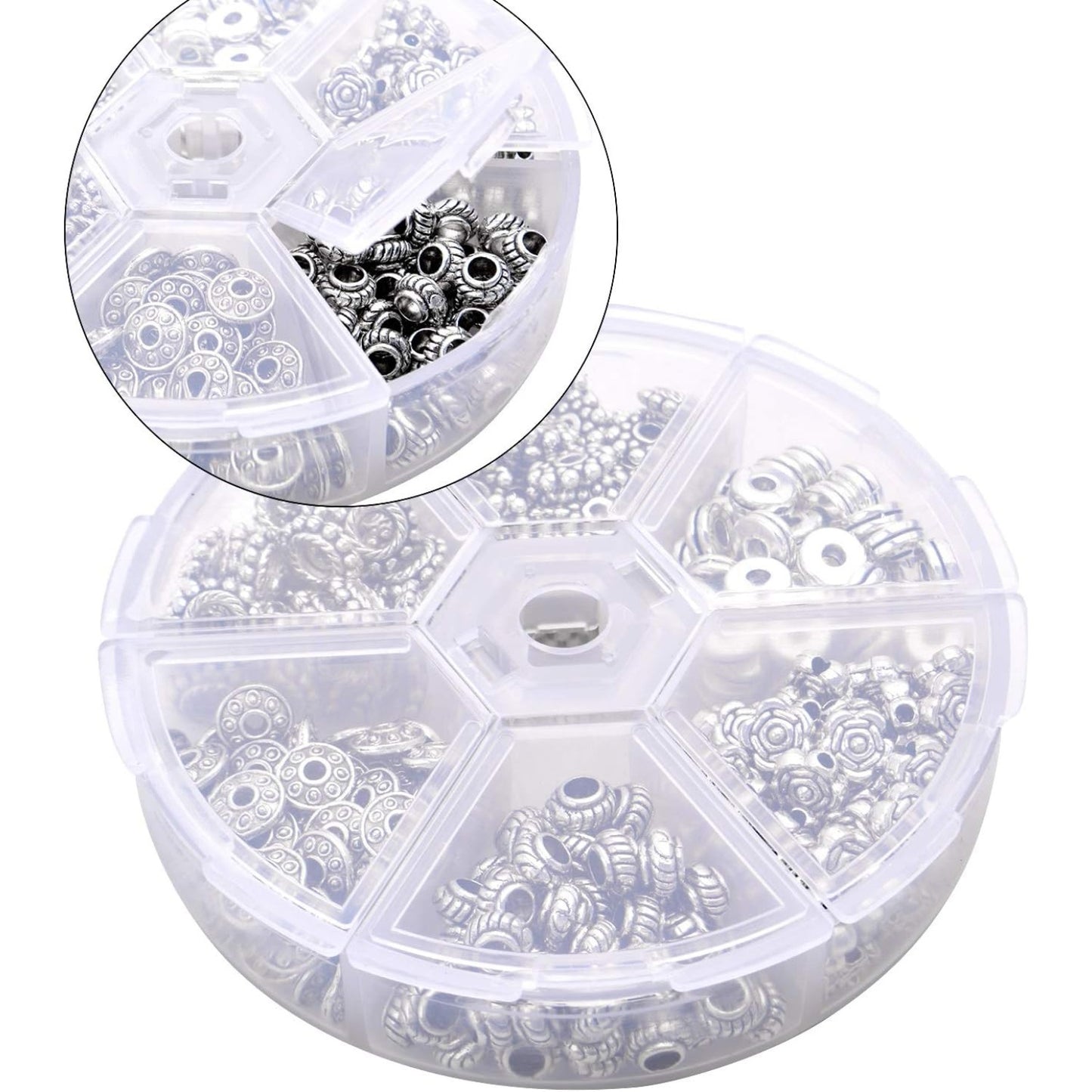 300 Pieces Alloy Antique Silver Spacer Beads Tibetan Metal Loose Beads Jewelry Findings Accessories DIY for Bracelet Necklace Jewelry Making, 6 Styles