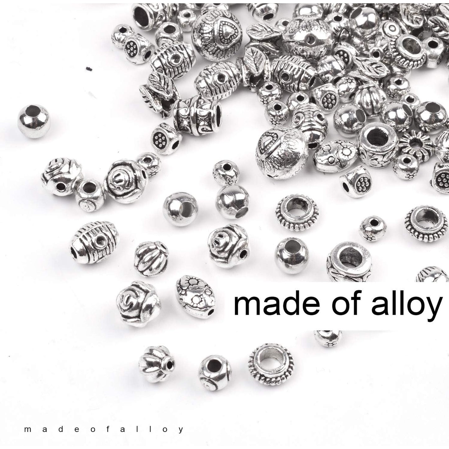 100g (About 130-180pcs) Antique Silver Round Small Beads Jewelry Bead Charm Spacers for Jewelry Making Bracelets Necklace
