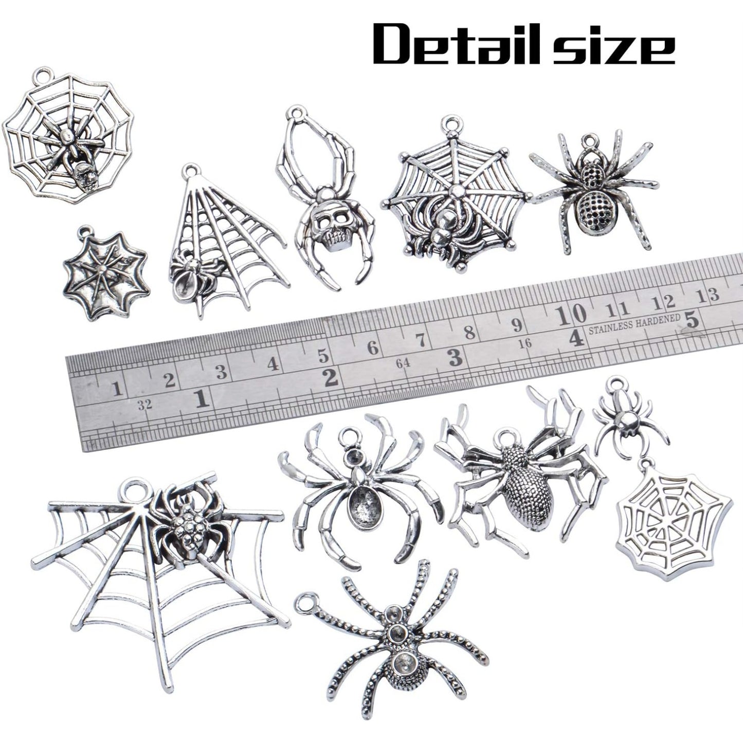 Spider Charms,100g (25-40pcs) Antique Silver Spider Charms Tibetan Alloy Halloween Theme Pendants for DIY Necklace Bracelet Making