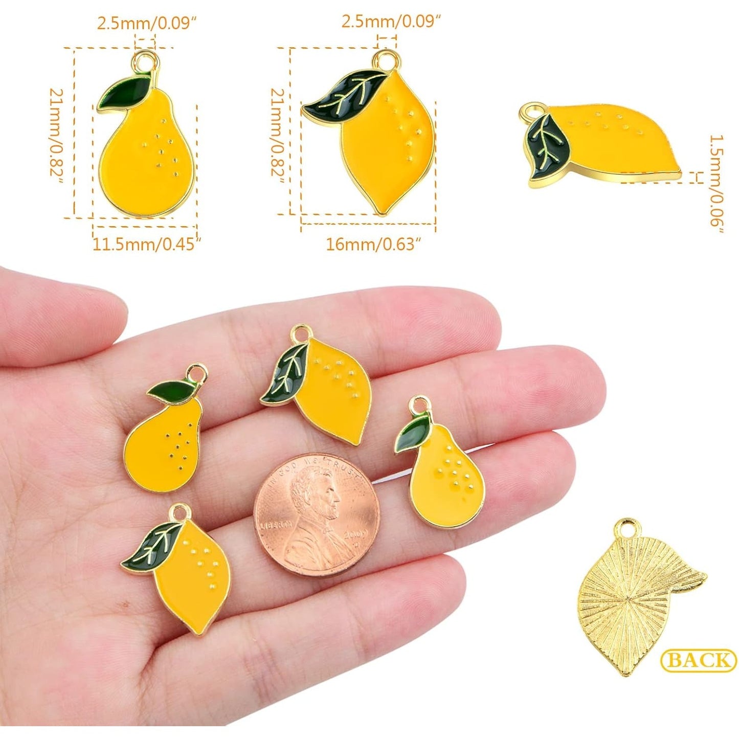 40pcs Faux Fruit Pendant Charms Yellow Enamel Alloy Lemon Pear Dangle Pendants Craft Accessories for DIY Necklace Bracelet Earring Jewelry Making Decor