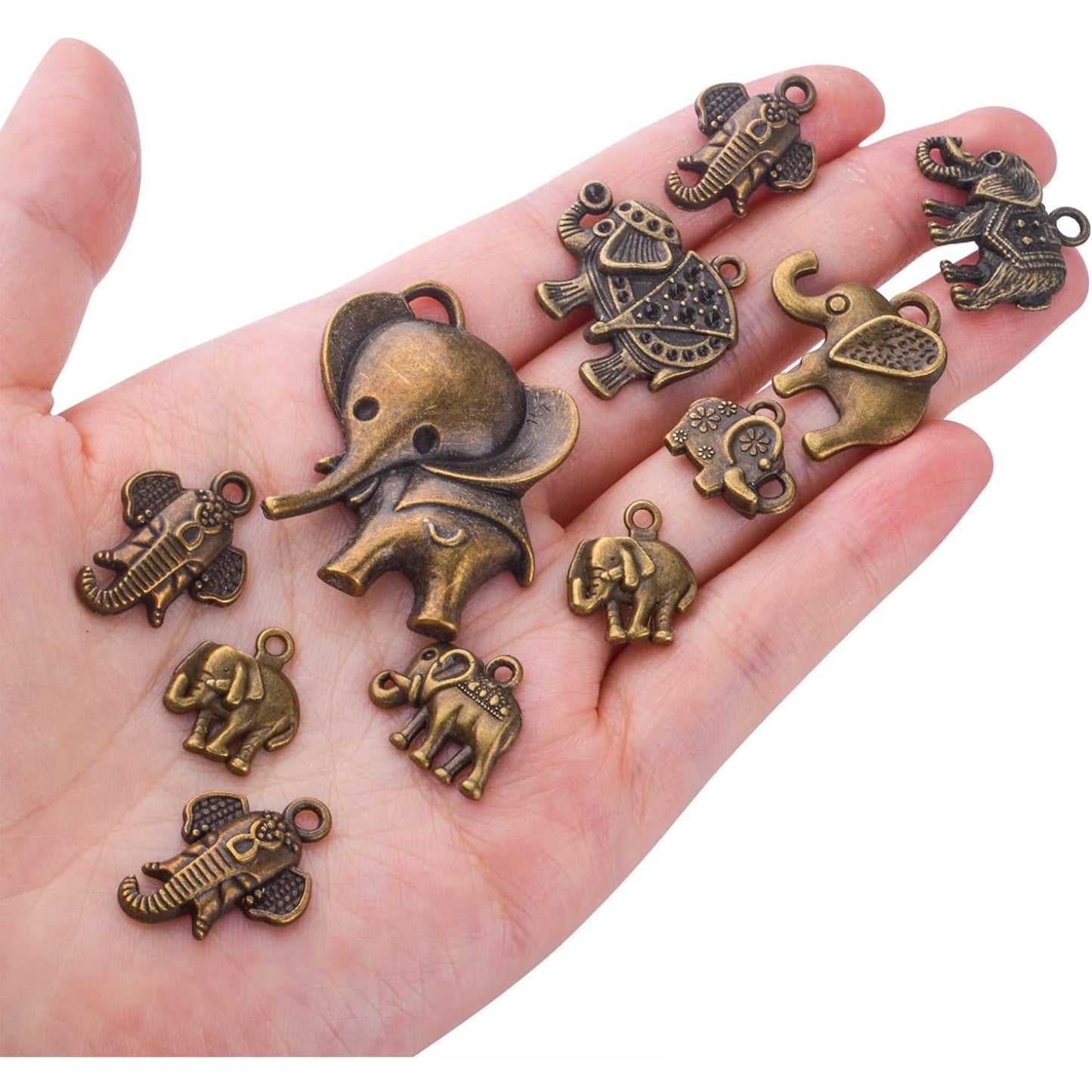 100g Antique Bronze Elephant Charm Pendants Tibetan Alloy Animal Charms Elephant Bead Charm Craft Supplies for Jewelry DIY Necklace Bracelet Making Accessory, Mixed Styles