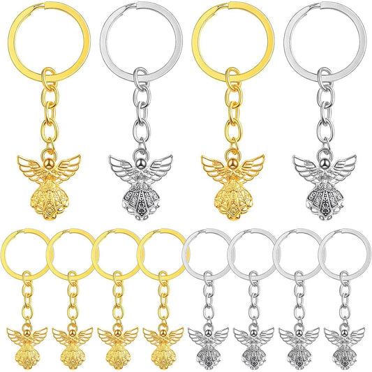 20 Pieces Metal Guardian Angel Keychain Charms Vintage Angel Pendant Keyring Key Chains for DIY Arts Crafts Wedding Party Favor Gifts, 2 Colors