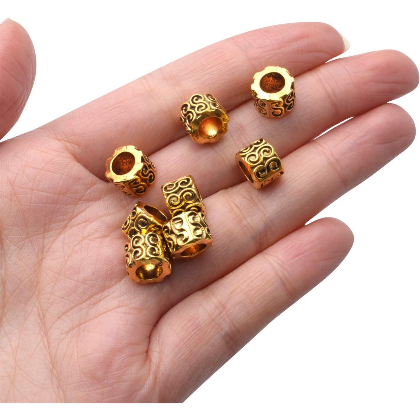 50pcs Antique Gold Alloy Large Hole Column Rondelle Jewelry Beads Tube Bead Spacers for Bracelet Necklace Jewelry Supplies (97mm, Hole:5mm)