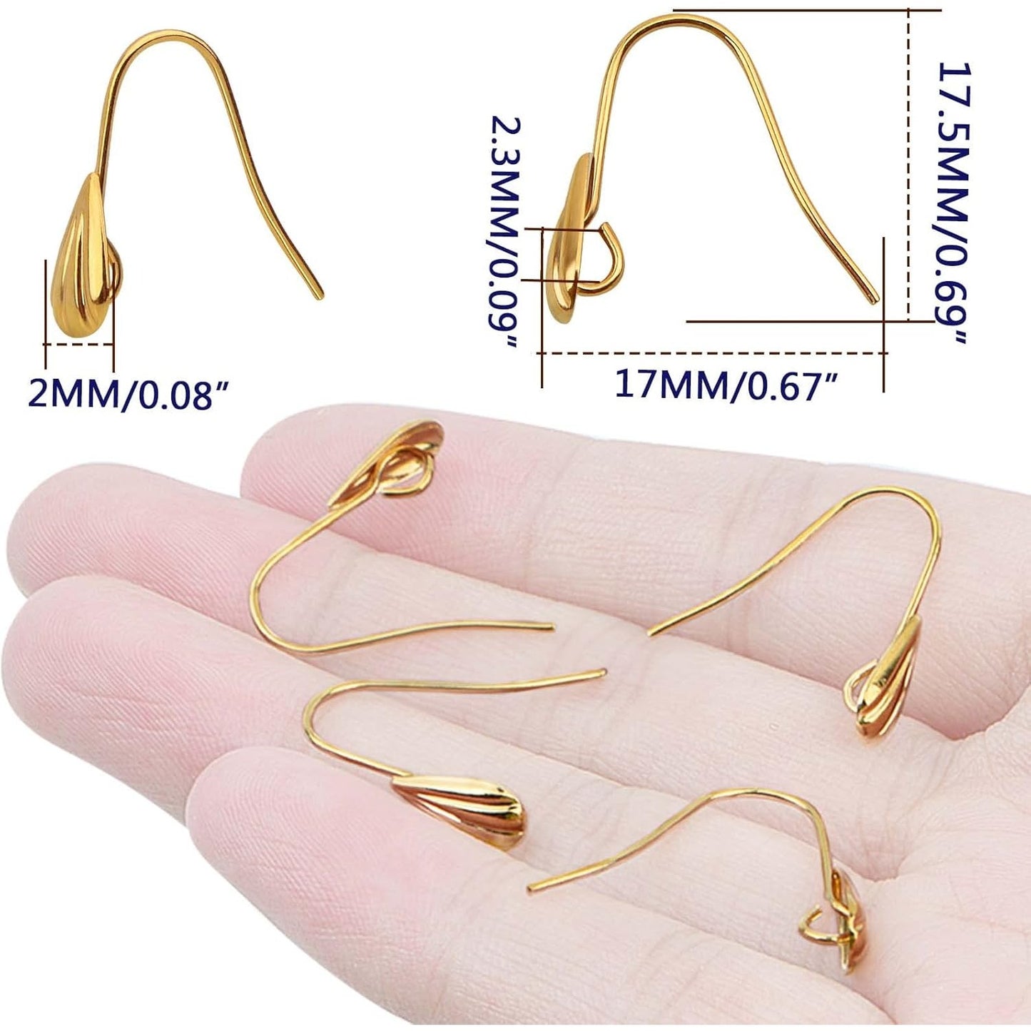 30 Pieces Golden Plated Earring Hooks Hypoallergenic Brass Ear Wire Fish Hooks with Teardrop Shape Dangle Earrings for DIY Earring Jewelry Making Findings