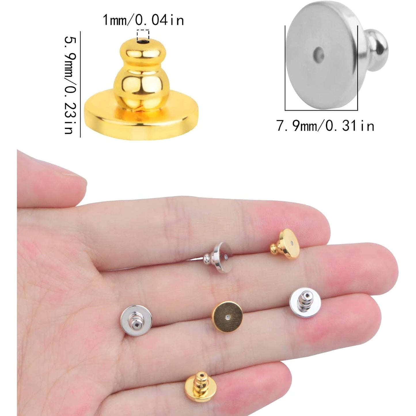 8pcs Hypo-Allergenic Bullet Clutch Secure Earring Backs Brass Locking Earring Backs Flying Disc Shape Ear Stoppers for Studs Fishhook Heavy Earrings, 2 Colors