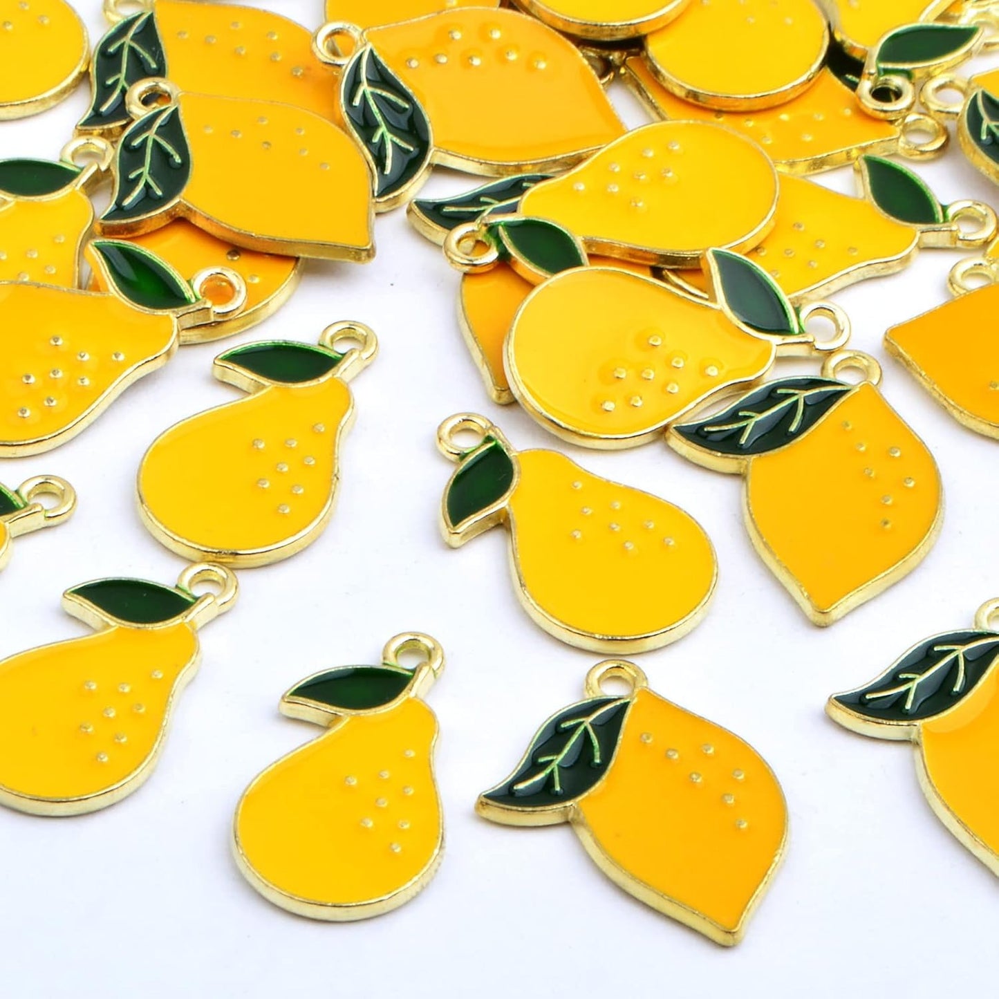 40pcs Faux Fruit Pendant Charms Yellow Enamel Alloy Lemon Pear Dangle Pendants Craft Accessories for DIY Necklace Bracelet Earring Jewelry Making Decor