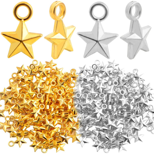 200 Pieces Mini Pentagram Star Pendant Charms Alloy Star Shape Dangle Pendants Craft Supplies for DIY Necklace Earrings Jewelry Making Findings, 2 Colors